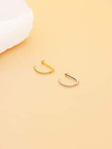 1 件仿穿孔鼻环 D 形锆石镶嵌 5A 级仿穿孔鼻环仿穿孔唇环鼻中隔无孔鼻不锈钢时尚身体饰品 - 鑲鑽 - 查看 3