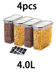 4pcs4LFood Storage Bins, Large Food Storage Containers With Lids, Stackable And Reusable Food Sealed Box, For Flour, Sugar, Dry Food And Grain, Kitchen Organizers And Storage, Kitchen Accessories - 黑與白 - 查看 10