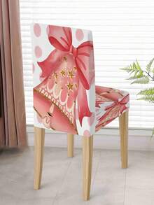 Funda elástica de poliéster para silla de Navidad, con diseños de árbol de Navidad rosa, renos, Papá Noel y cajas de regalo. Funda protectora lavable para respaldo de silla, adecuada para decoración del hogar, comedor, sala de estar y cocina (1 pieza/4 piezas/6 piezas/20 piezas)