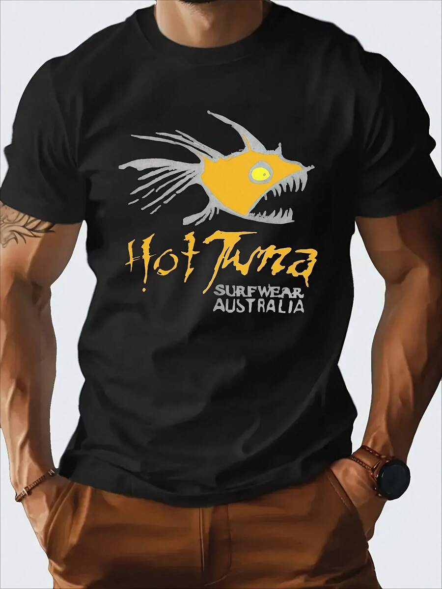 Men's Hot Tuna Surf Graphic T-Shirt - 100% Cotton, Black Casual Summer Tee With - 款式22 - 查看 1