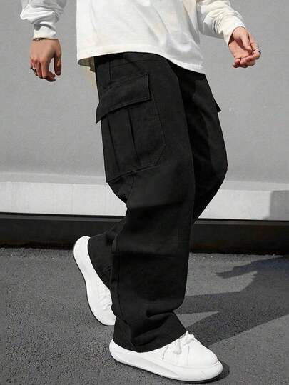 1 件青少年男童百搭宽松户外多口袋休闲工装裤，春/秋