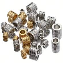 5/10pcs 18K Gold-Plated Stainless Steel Large Hole Spacer Beads Pendant, Suitable For DIY Bracelet Necklace Jewelry Making - Three-line Reticulation - View 7