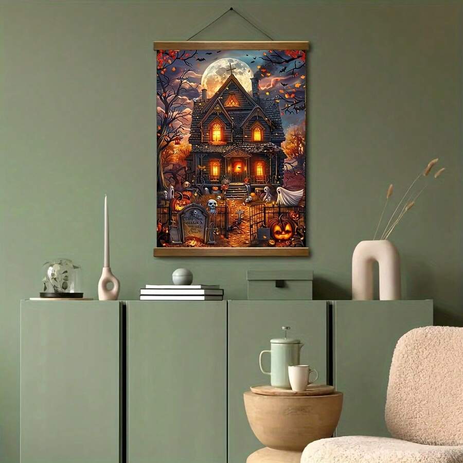 鬼屋帆布艺术海报 - 无框墙面装饰,适用于客厅、卧室、办公室和浴室 - 彩色 - 查看 1
