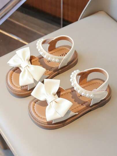 Girls' Pearl Bow Sandals, Princess Style Sweet Soft Bottom, Non-Slip Durable Comfortable Outdoor Versatile Elegant Girls Sandals