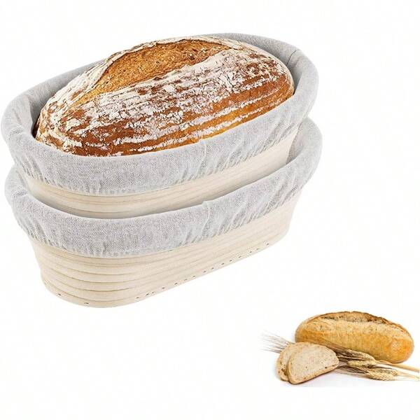 2 Packs 10 Inch Oval Banneton Bread Proofing Basket Set Sourdough Proofing Bowls Bread Banneton Basket And Cloth Liner For Professional And Home Baker