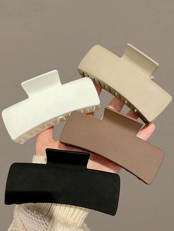 4 pezzi/1 pezzo Fermagli per capelli in plastica leggera da donna da 11 cm, di colore nero, bianco, cachi e marrone, di forma quadrata, eleganti e semplici, di colore unito, adatti per uso quotidiano, casual, festa, pendolarismo, spiaggia, chignon, coda di cavallo, lavaggio del viso, trucco, accessorio per outfit, accessori per capelli invernali alla moda