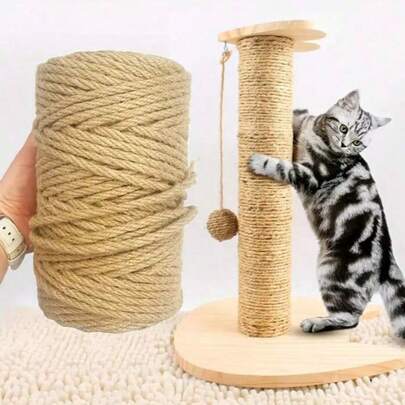 393.7-Inch Cat Scratch Board With Hemp Rope - Natural Sisal - Ideal DIY Craft And Pet Toy Accessories, Serrated Rope - Natural Fabric With Woven Tassels, Suitable For Cat Scratching, Resting, And Hanging Toys, Cat Scratch Pads, Sturdy Structure