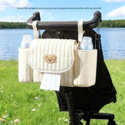 1 件 INS 风格婴儿推车挂袋，刺绣妈咪包，多功能尿布包，奶瓶和纸巾架，适合妈妈，户外和旅行，四季皆宜