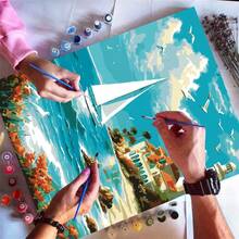 1pc Adult DIY Digital Oil Painting Kit - Sailboat, Seaside Villa And Lighthouse Scenery, Suitable For Beginners, Great For Stress Relief, Paint By Numbers, Handcraft Filling Numbers, No Painting Experience Required - Multicolor - View 4