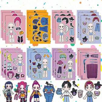 10pcs/100pcs Cartoon Anime Character Costume Stickers, Party Gifts, Candy Bag Fillers, Classroom Rewards, Event Crafts Supply, Party Souvenirs, Perfect Party Gifts, Fan Holiday Gifts.