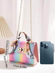1 pieza Bolso cruzado mini de unicolor para niñas, bolso con decoración de bufanda, adecuado para uso diario, opción de regalo ideal - Multicolor - Ver 2