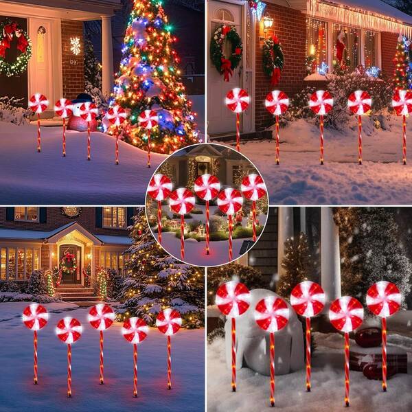 5 paquetes de luces decorativas de Navidad solares para exteriores, 5 luces de piruleta de menta, luces de árbol de Navidad, luces de copo de nieve, etc. Luces de camino de Navidad impermeables para exteriores, adecuadas para patio, jardín, patio, calle, parque, decoraciones navideñas