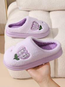 秋冬保暖女士拖鞋，厚防滑鞋底，毛绒包头，情侣室内家居拖鞋 - 紫色 - 查看 6