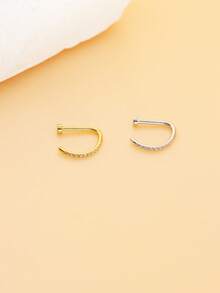 1 件仿穿孔鼻环 D 形锆石镶嵌 5A 级仿穿孔鼻环仿穿孔唇环鼻中隔无孔鼻不锈钢时尚身体饰品 - 鑲鑽 - 查看 2