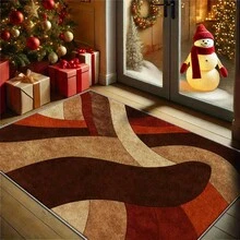 850gm² Plastic Backing Retro Bohemian Style Washable Carpet, Large Thin Decorative Rug, Abstract Wave Pattern, Retro Brown Tone, Modern Art Style Carpet For Living Room, Bedroom, Outdoor And Indoor Use, Living Room Carpet, Festive Home Decoration, Elegant Home Accessories, Texture, Festive Decoration, Fashionable Floor Covering, Soft Texture, Decorative Mat, Holiday Shoppers - 彩色 - 查看 1