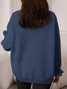 女式优雅V领休闲大码针织毛衣 - 霧霾藍 - 查看 3