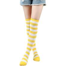 Long Striped Socks Over Knee Thigh High Stockings For Women Girls Cosplay Costumes Party Accessories - Trắng và Vàng - Xem 3