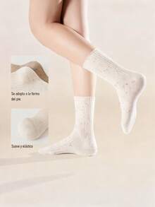 6/12 Pares de calcetines para mujer, calcetines largos transpirables informales coloridos para primavera, moda japonesa para chicas, calcetines cómodos, suaves, Calcetines de punto Kawaii con puntos intermitentes para mujer, Medias largas de tubo medio, informales - Multicolor - Ver 2