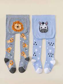 2/4pcs Kids/Boys' Warm Thermal Leggings, Soft Knitted Tights For Autumn/Winter, Car & Animal Pattern Design