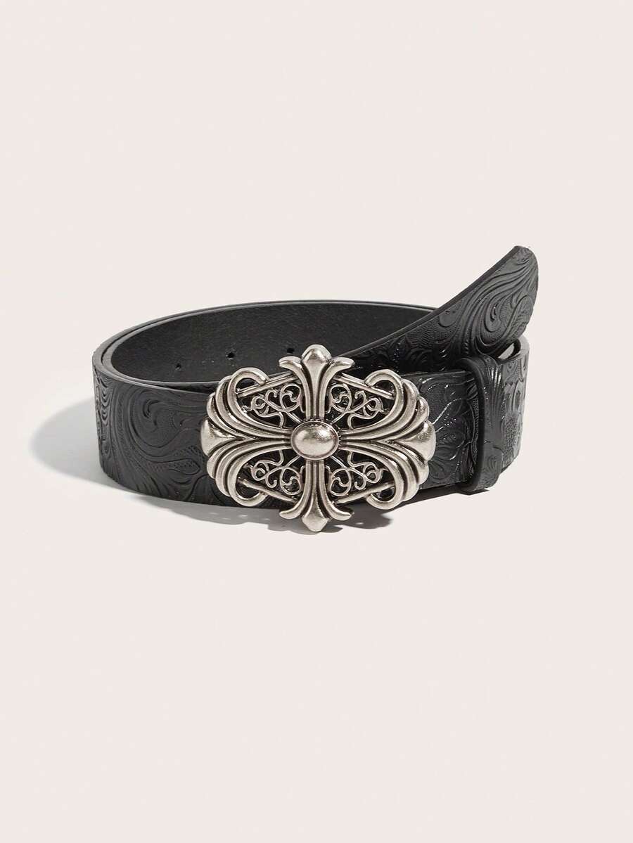1pc Retro Turquoise Color Women's Belt, Perfect Match With Jeans, Autumn, Western Style Belt - Black Metal Cross - View 1