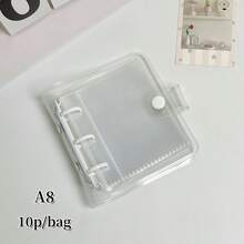 1pc A8 Transparent 3-Ring Binder, Cute Macaron Colored Loose Leaf Ledger, With Snap Button Soft Leather Surface Loose Leaf Notebook And Sticker Book, FEINIBOOK, Transparent Inner Page Replacement Core, Made Of Pp Material, Small Size, Large Capacity, Easy To Carry, Suitable For Diy Sticker Books, Hand Books, Or Placing Photo Cards, Photos, Small Objects, Etc. Of Idol Fans - Clear - View 9