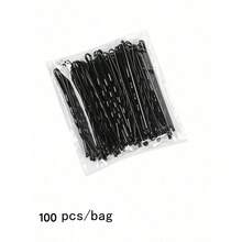 100 件/盒女士发夹基本波浪造型，经典黑色 T 形设计，适合日常使用爪夹发夹发夹，学校用品