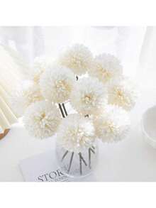 1/5/240PCS Artificial Flowers Hydrangea Bouquet Stems Silk Ball Chrysanthemum Spray Faux For Bridal Bouquet Branches Greenery Stems Silk Plastic Plants Floral For Spring Autumn Decorations Wedding Vase For Home Dining Room Bedroom Decorations, Festival Birthday Party Accessories, Outdoor Garden Decorations - Beige - View 1
