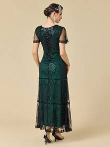 Women's Flapper Dress 1920s V-Neck Evening Gown Sequin Beaded Long Dress For Wedding
