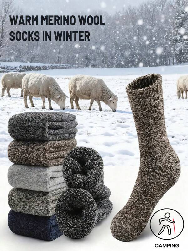 5 Pairs Thick Knit Socks, Unisex Autumn/Winter Warm Casual Mid-Calf Socks, Suitable For Home, Sports