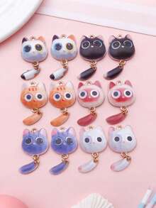 10pcs Cute Cartoon Cat With Moving Tail & Big Eyes - Zinc Alloy Pendant DIY Kit (Necklace, Keychain & Accessories)