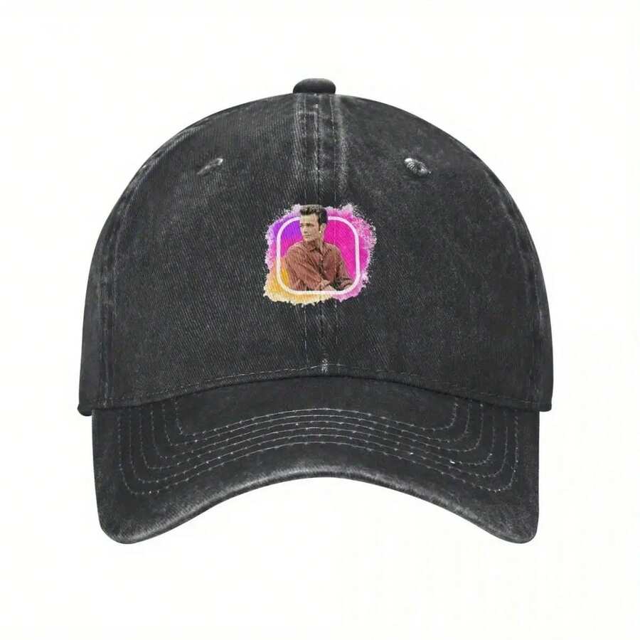 2025 Retro Luke Perry Christmas Baseball Cap - Black Cotton Trucker Hat With Colorful Patches, Unisex, Winter Holiday Headwear, Festive Headwear| Vintage Style Hat| Durable Headwear - 黑色 - 查看 1
