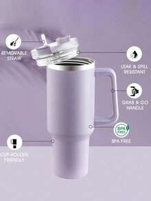 1pc 40oz/1200ml Stainless Steel Insulated Travel Mug - With Straw, Thermal Stainless Steel Water Bottle, Iced Coffee Travel Cup, Fashionable Travel Tumbler, Christmas Gift - Multicolor - View 1