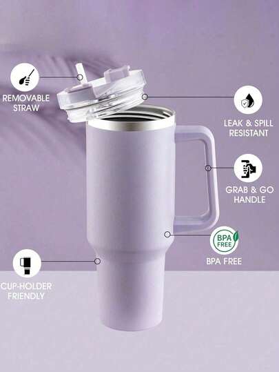 1pc 40oz/1200ml Stainless Steel Insulated Travel Mug - With Straw, Thermal Stainless Steel Water Bottle, Iced Coffee Travel Cup, Fashionable Travel Tumbler, Christmas Gift