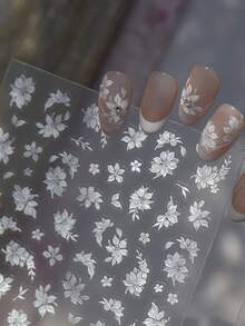 1 Sheet 5D Embossed Floral Nail Stickers, Exquisite Gold-Plated Camellia Design, DIY Vintage Luxury 3D Decorative Nail Art Stickers, Nail Accessories - Multicolor - View 5