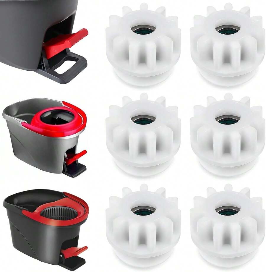 nuevoLnngub - Juego de 6 piezas de cubeta de fregona giratoria, pedal de repuesto para fregona giratoria, repuesto para escoba, piñón de embrague unidireccional, reparación compatible con cubeta de fregona - 1 - Ver 1