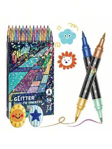 24/48 Colors Glitter Brush Pens, Dual-Tip Dual-Color 1-5mm Soft Bristle Glitter Pens, Suitable For Graffiti, Writing, Glitter Art Crafts, Adult DIY Crafts, Greeting Cards, Birthday Cards, Craft Supplies, Office Supplies, School Supplies, Student Supplies