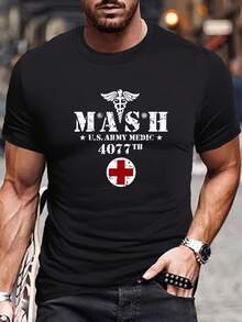 MASH Print Men's Crew Neck Short Sleeve Plus Size T-Shirt, Comfy Versatile Top - Style 12 - View 1