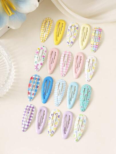 20pcs/Pack Girls Dopamine Colorful Random Oil Drop Side Bangs Hair Clips, Hair Accessories For Daily Use