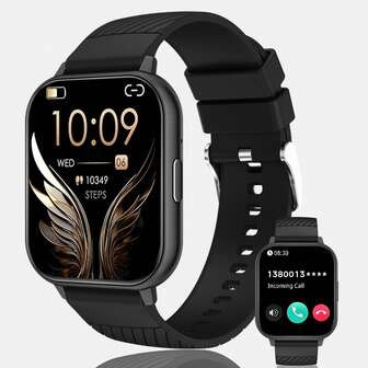 1.83 英寸全屏触摸屏户外运动智能手表，男女通用，来电提醒/拒接，消息通知，计步器，卡路里计算，多种运动模式，包括散步、远足、骑自行车、篮球，兼容各种智能手机，适合作为情侣、长辈、朋友、同学的生日、节日、毕业礼物