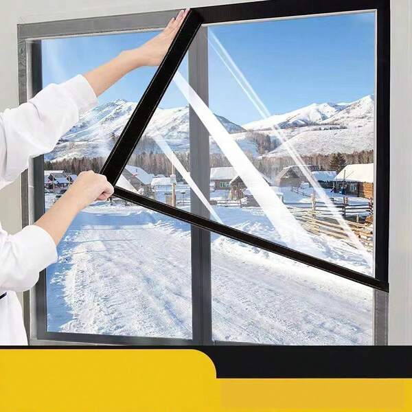 Cortina Autoadesiva Mágica Transparente e Quente para o Inverno, Vedador de Porta e Janela sem Furos, Isolamento Térmico, À Prova de Vento e Poeira