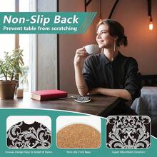 nuevoJuego de 2 posavasos de cerámica absorbente, murciélago fantasma de Halloween, posavasos de cerámica para portavasos y accesorios interiores de coche para mujeres y hombres - flores de la vendimia - Ver 4