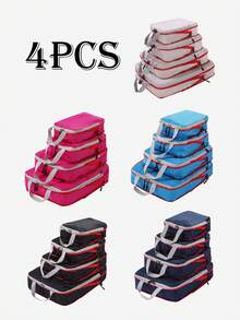 4 قطع مكعبات تعبئة للسفر، منظمات أمتعة ضاغطة، حقائب تخزين رقمية ومستحضرات تجميل، مناسبة لحقائب الملابس والأحذية، حقيبة سفر، حقيبة يد، حقيبة أمتعة للسفر والأعمال والعطلات، سعة كبيرة، محمولة متعددة الوظائف، حقيبة سفر متنوعة الاستخدام