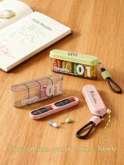 1pc Mini Portable Pill Box, Customizable With Name, Custom Pill Storage Box With Text, Personalized Travel Pill Storage Box, Portable Pill Box With Keychain,Custom Weekly Pill Organizer, Customizable Travel Pill Storage Box, Cute Pill Box, Small Pill Case