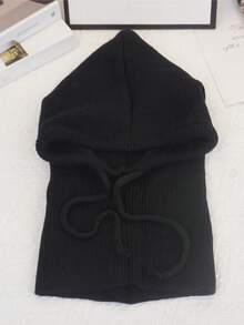 1pc Autumn/Winter Fashion Warm Knitted Beanie Hat With Scarf, Versatile All-In-One Ear Warmer Thick Knit Hat, Solid Color Fabric