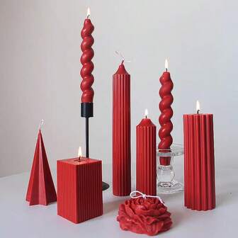 Multiple Red Colors Christmas Long Scented Candle Center Decoration, Multiple Home Decoration Candles, Wine Red Christmas Slender Candles, Suitable For Christmas Gift Decoration, Women's Gifts, Close Friend Gifts, Winter Gifts, Christmas Decorations, Christmas Gifts