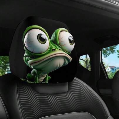 2 capas de encosto de cabeça de carro com estampa de sapo fofo, suporte de pescoço confortável para todas as condições climáticas, protetores de assento de carro personalizados e modernos, adequados para deslocamento diário, viagens rodoviárias, feriados (Halloween, Natal) para adicionar diversão e vitalidade ao seu veículo