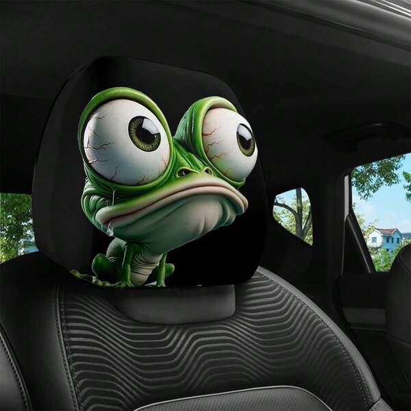 غطاء مسند الرأس للسيارة بشكل ضفدع جميل قطعتان، دعم مريح للرقبة مناسب للطقس، غطاء مقعد سيارة شخصي وأنيق، مناسب للتنقل والرحلات الطويلة والأعياد (هالوين، عيد الميلاد) لإضافة المرح والحيوية إلى سيارتك