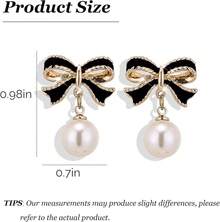 Bow Earrings For Women  Sparkly Rhinestone Chain Tassel Earrings Cute Ribbon Stud Earring Daily Party Jewerly Gifts Christmas Stocking Stuffers - C5:anting mutiara pita hitam - View 6