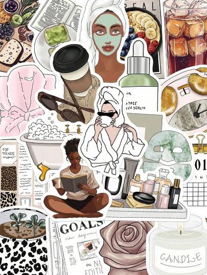 50Pcs Exquisite Girl Stickers Waterproof PVC Gift Cartoon Decoration Scrapbook Laptop Luggage Guitar Water Cup Phone Case DIY Decal