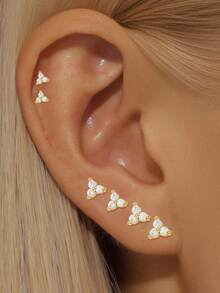 14K镀金立方氧化锆耳钉，低过敏性不锈钢银色/金色耳环，3-4-5-6毫米圆形仿钻CZ耳钉，适合日常佩戴，吸血鬼配饰，万圣节耳环 - 如圖所示 - 查看 14